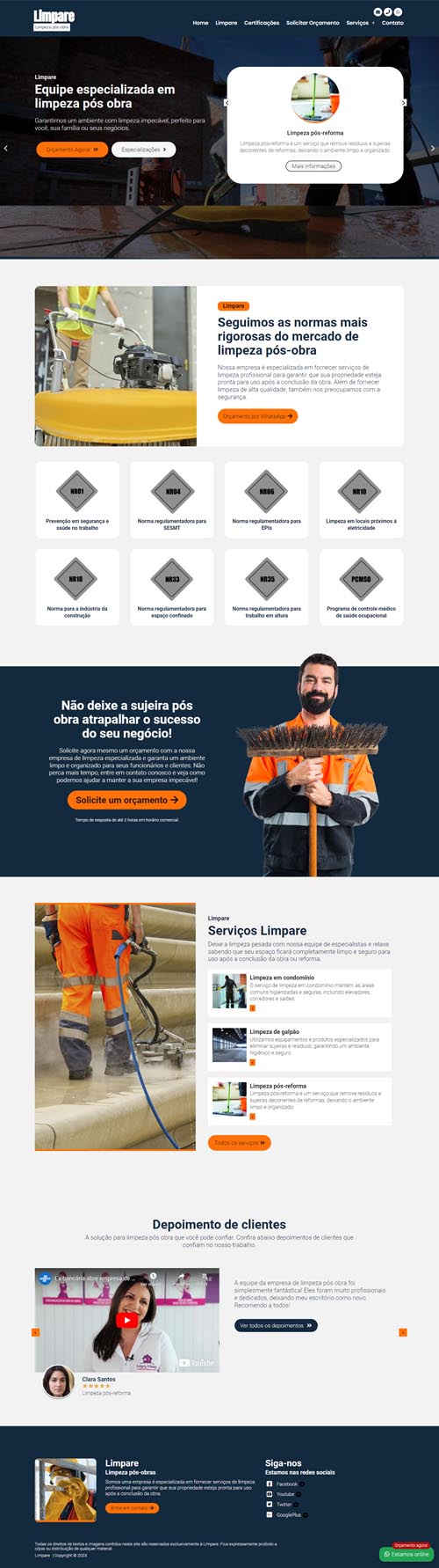 Modelo de site para empresa de limpeza terceirizada e limpeza pós-obra