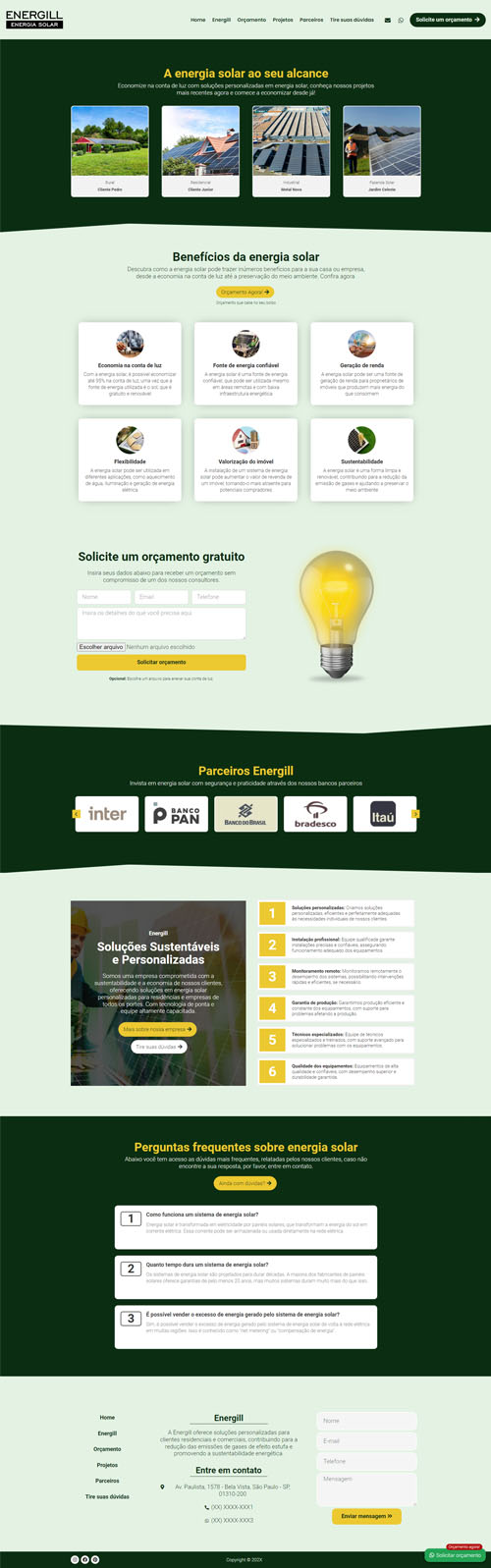 Modelo de Site para empresa de energia solar fotovoltaica