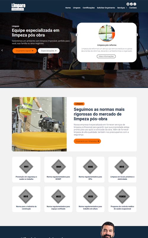 Modelo de site para empresa de limpeza terceirizada e limpeza pós-obra