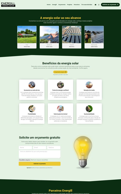 Modelo de Site para empresa de energia solar fotovoltaica