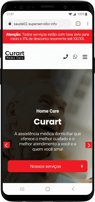 Página inicial pelo celular